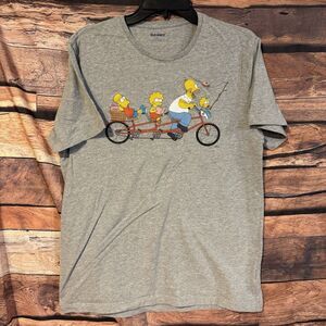 The Simpsons x Old Navy M T-Shirt Grey Tandem Bike Homer Bart Lisa Maggie Donut